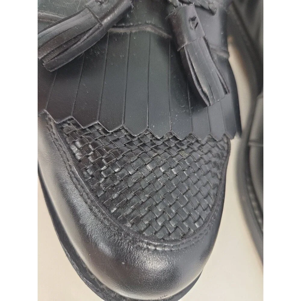 Allen Edmonds 'Cody' Black Leather Dress Loafer Woven Detail &Tassels S 14 EUC